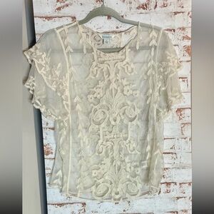 Sundance Sheer Ivory Embroidered Blouse